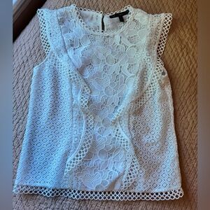 White House Black Market White Lace & Ruffle Lined Top, 6, White, EUC